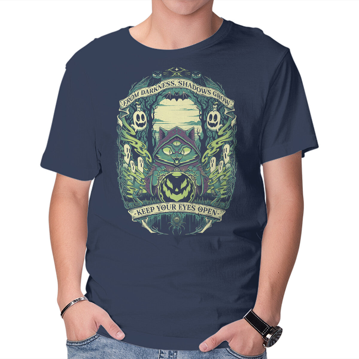 Unisex Crew Neck T-Shirt Meowgic Ritual Graphic Short Sleeve Casual Tee S