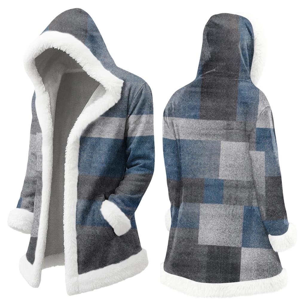 Unisex Casual And Fashionable Plush Collar Hooded Long Sleeved Floral Gradient Printing Jacket
