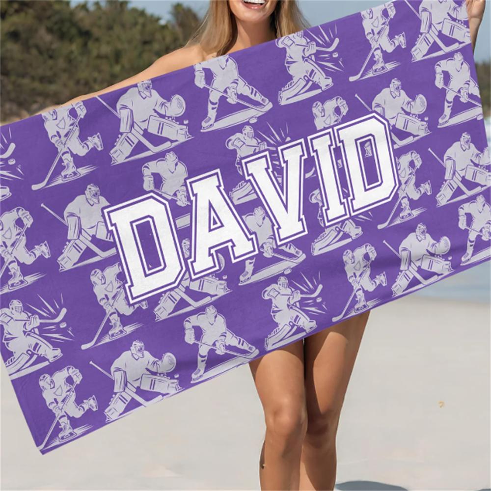 

Hockey Beach Towel, Personalized Name Beach Towel, Sports Lover Gift, Summer Season Gift, Boys Hockey Towel, Beach Squad, Summer 50x100cm