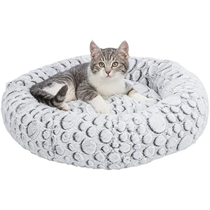 Lit Pour Animaux - TRIXIE - Mila - Rond - 50 Cm - Peluche Douce - Blanc-Gris