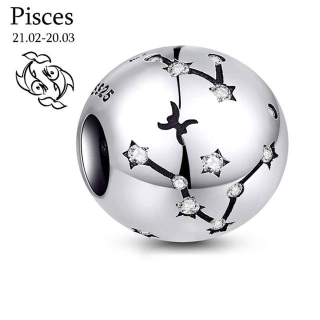 Brand New Copper Metal 12 Constellation Zodiac Round Bead Components Compatible With Authentic Original Pendant Bead Component Bracelet High Quality