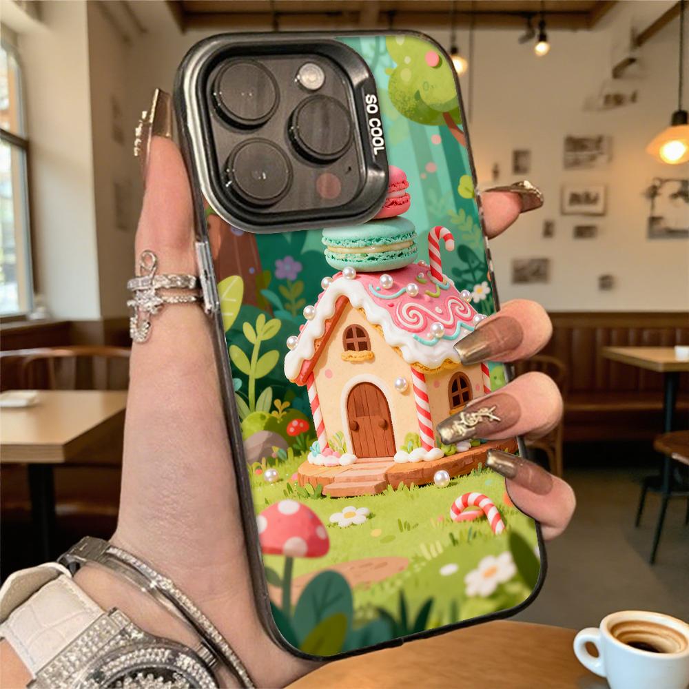 Gingerbread House Macarons Hard Phone Case for Iphone 16 15 14 13 12 11 Pro Max Mini Shockproof Anti-Scratch Protective Cover