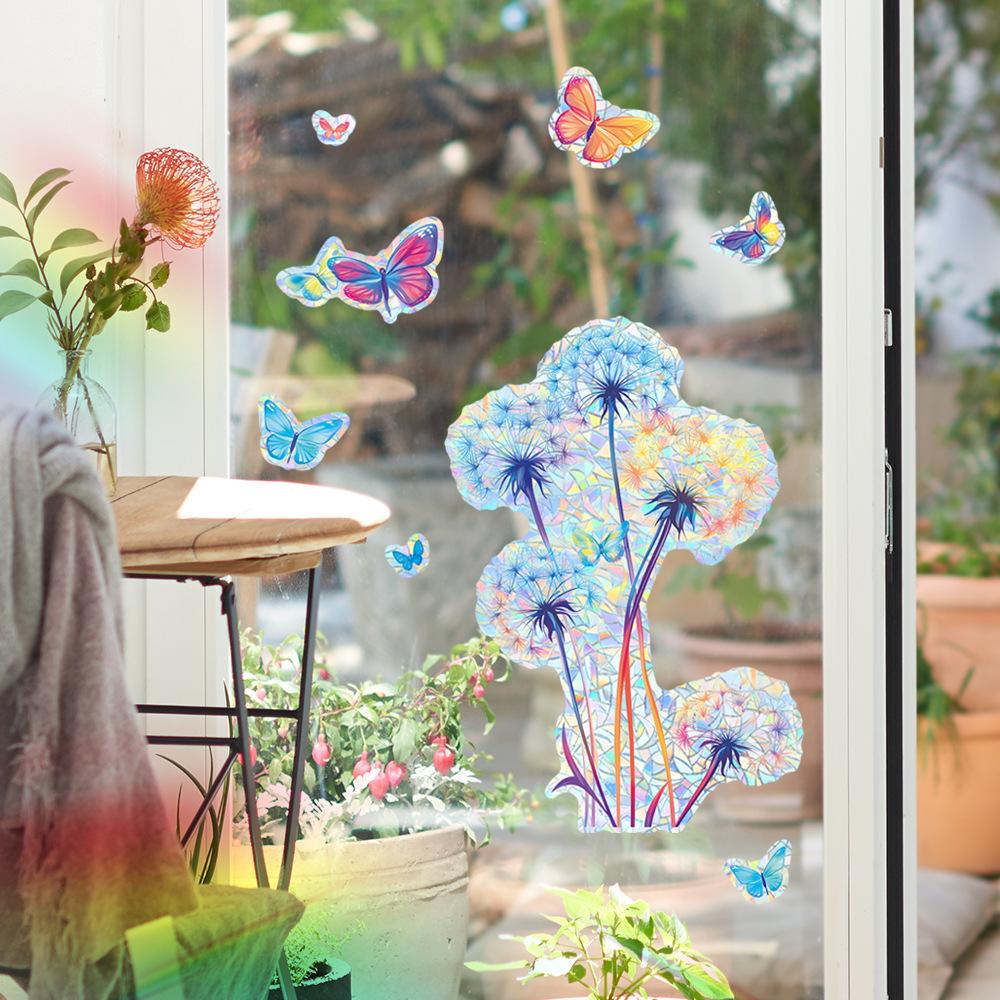Fun-j005 Laser Color Dandelion Butterfly Home Decoration Decoration Glass Doors and Windows Window Stickers Self-adhesive
