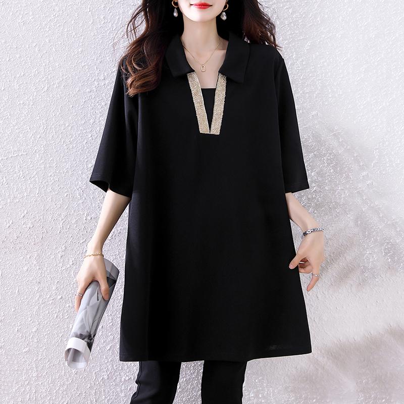 

Dimanaf 2025 Лето Женщины Плюс Размер Базовая Футболка Винтаж Мода Повседневный Свободные Черные Топы Футболки Большие Размеры 5XL чёрный