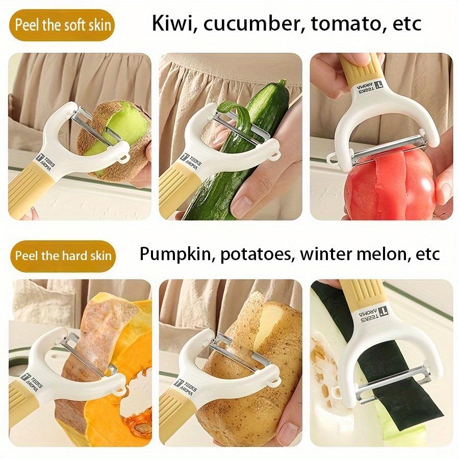 Stainless Steel Powerful Peeler - Features a One-Button Sharp Blade, Suitable for Vegetables, Fruits, And Cheese, with an Ergonomic Handle