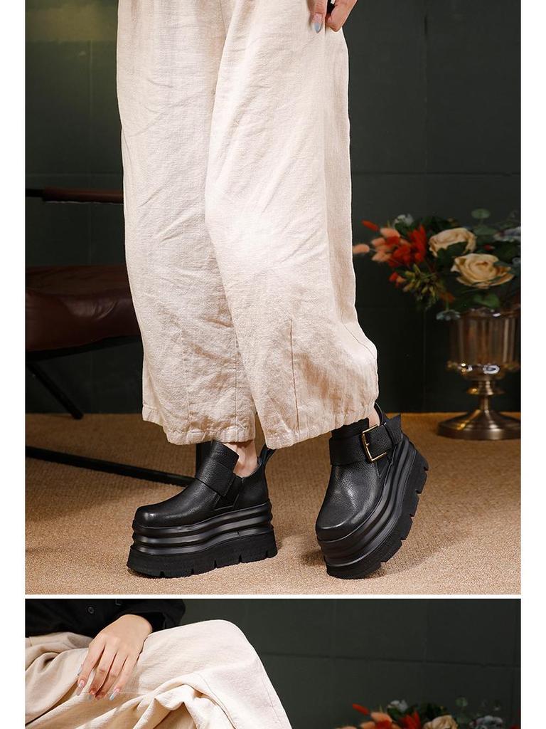 Damskie wszechstronne buty na grubej podeszwie - Premium skóra bydlęca, lekkie podwyższenie, kolekcja Jesień/Zima 2025.