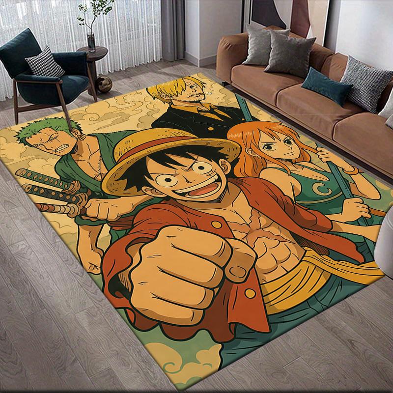 One Piece Luffy Straw Hat Crew Anti-Slip Floor Mat, Rectangular Carpet for Living Room & Game Zone