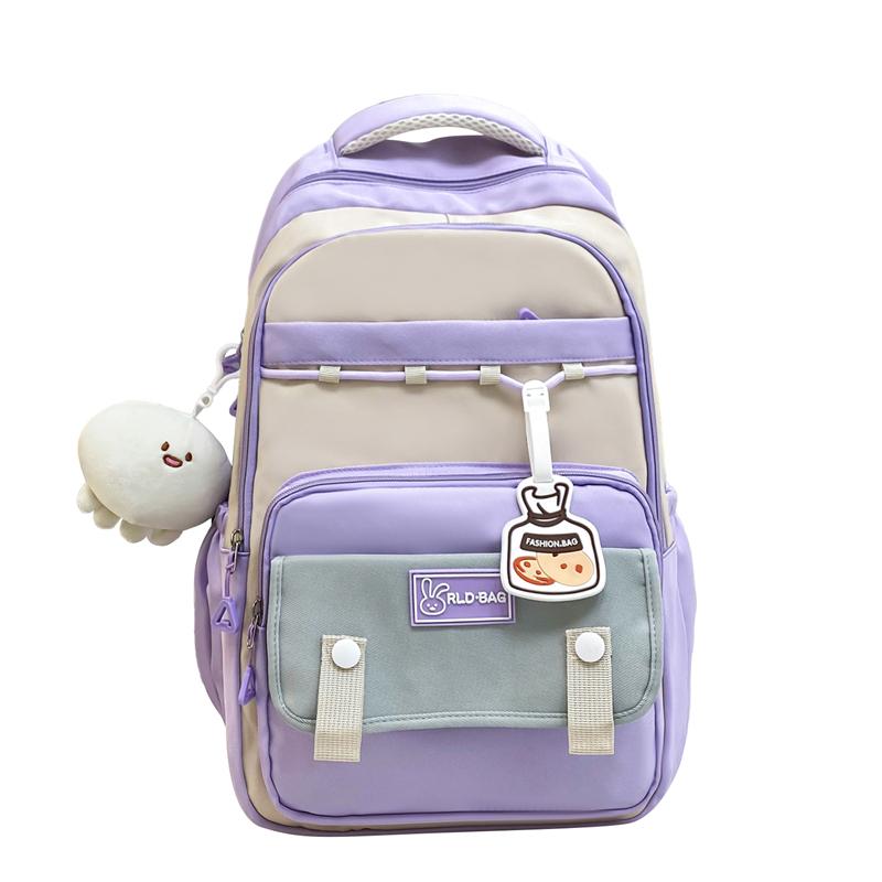 

Школьный рюкзак для старшеклассников средней школы, большой емкости, женский рюкзак с цветными блоками фиолетовый