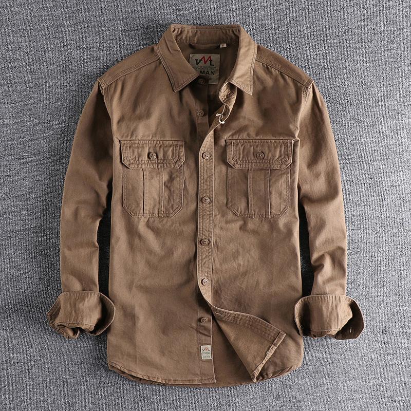 Giacca Camicia da Lavoro da Uomo Multi-tasche, Minimalista Lavata Vintage Versatile Manica Lunga Top Casual