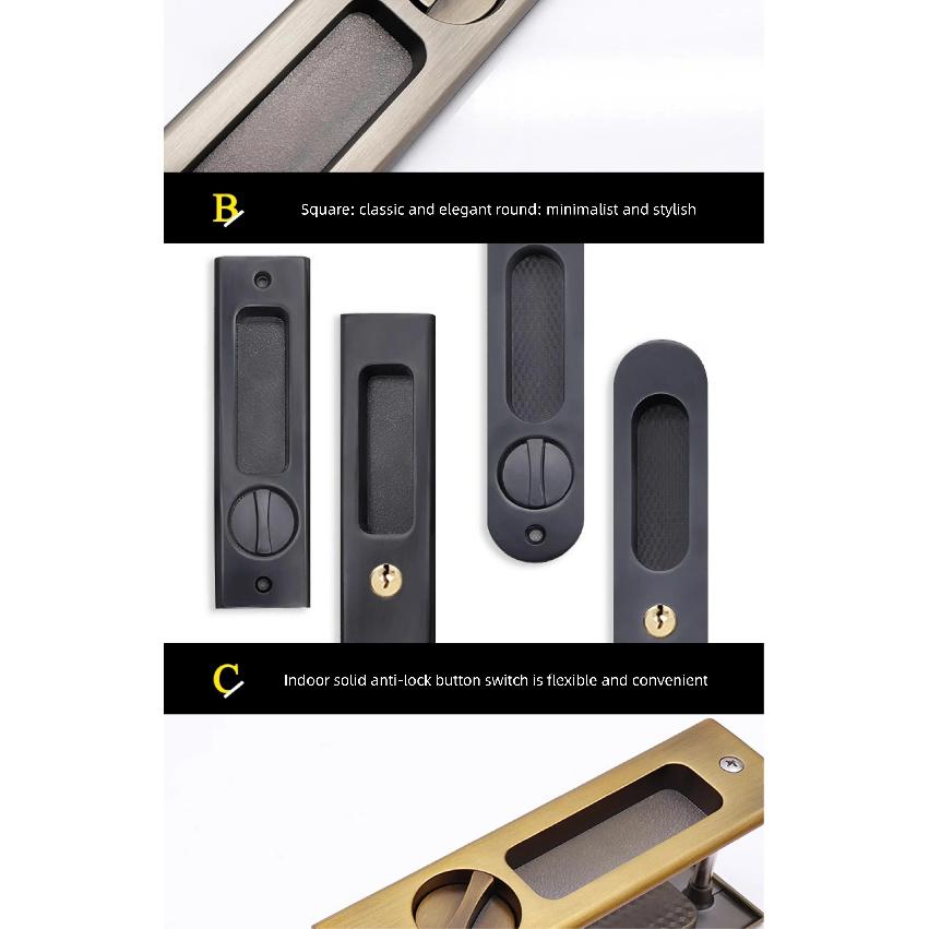Black Sliding Door Lock with Key Durable Security for Indoor Use - Balcony Kitchen Bathroom Mobile Hook Handle
