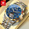 OLEVS Men's Watches Luxury Fashion Fine Steel Original Automatic Mechanical Watch for Man Flywheel Movement Calendar Waterproof