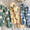 5 Pairs Women Warm Plush Heart-Shaped Printed Thick Mid Tube Socks Suitable Autumn Winter Wear Sweat Absorbing Casual Socks