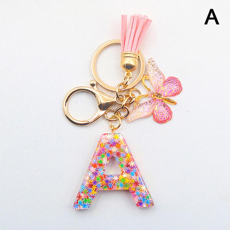 A-Z 26 Letter Pendant Keychain Tassel Butterfly Charms Keyrings Women Bag Ornaments Car Keychain Pendant
