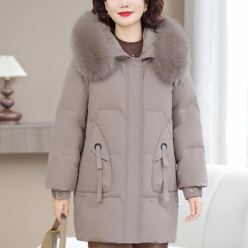 Real Fur Collar Middle-aged Women's Winter Down Coats Hooded Plus Size XL-6XL Thick Warm White Duck Down Jackets for Women Clothes