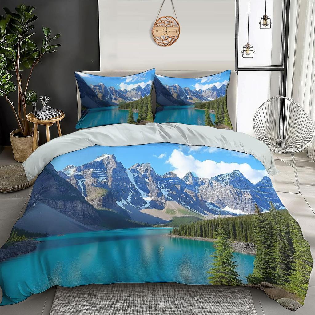 Lake Duvet Cover Sets for Kids Teens Queen Quilt Covers Lightweight Down Bedroom Decor 2 Pillowcases 1 Duvet Cover No Comforter