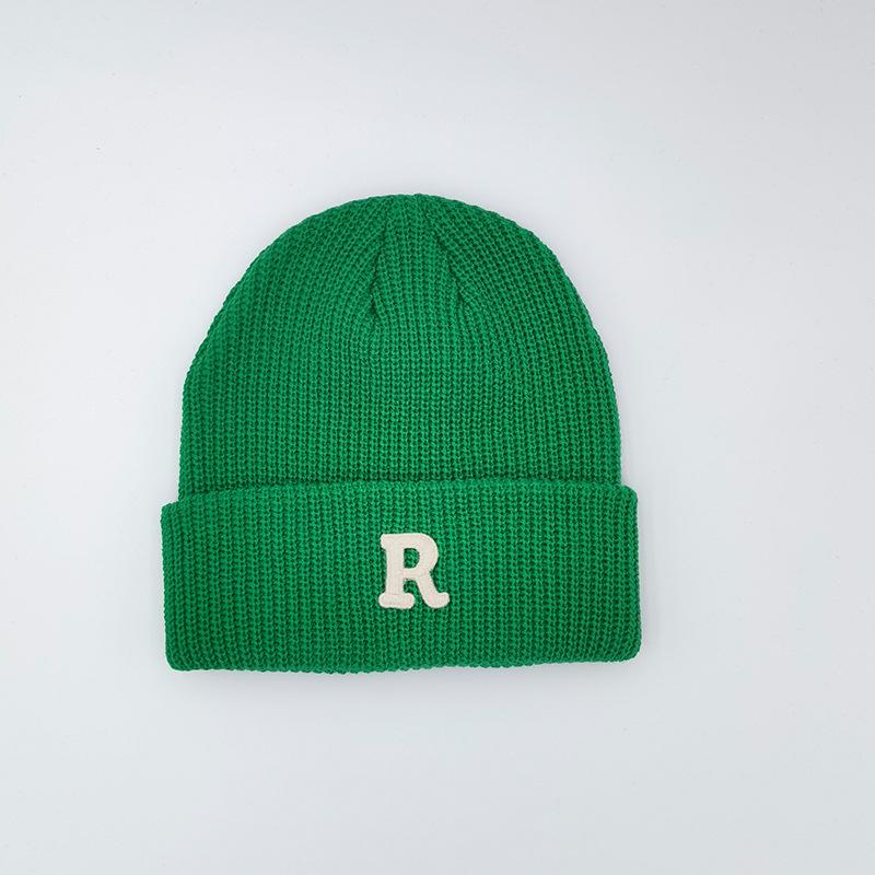 R mark Knitted Hat for Women's Letters In Autumn and Winter Thickened Pure Color Couple Warm Ear Protection Cold Hat for Men's Wool Hat