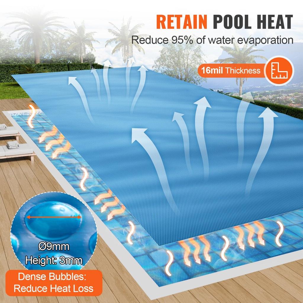 Couverture Solaire pour Piscine, 36 x 18 pi Couverture Solaire Rectangulaire pour Piscines, Couverture Solaire pour Piscine Enterrée Hors Sol, Couvertures Solaires 16 mil Bleues