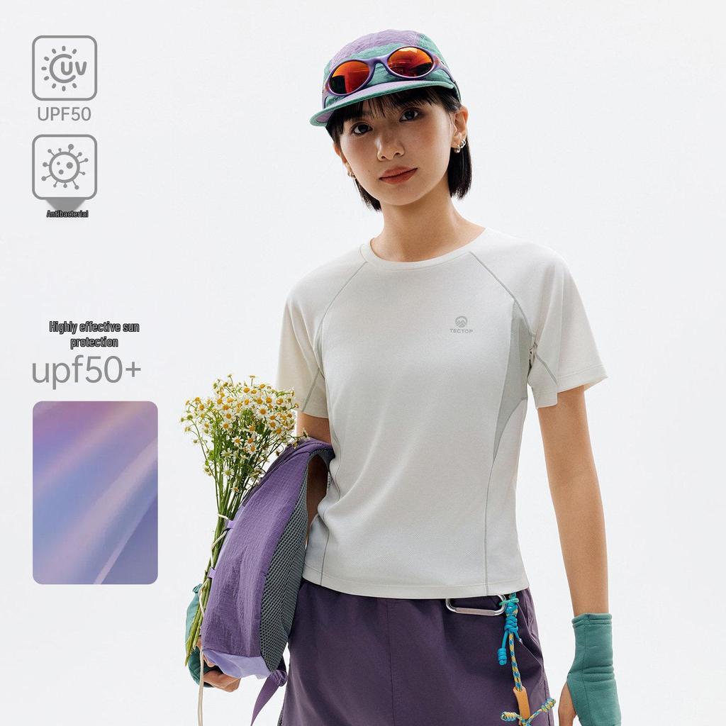 Women's FX Outdoor Quick-Dry Antibacterial Short Sleeve Sports T-Shirt with Sun Protection - Breathable Summer Running & Fitness Top