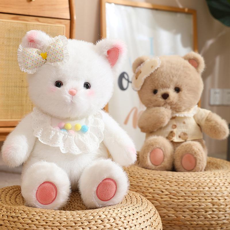 New Styles Bow Cat And Bear Plush Toys Doll Pillow Stuffed Toy Stuffed Animals Birthday Christmas Gift