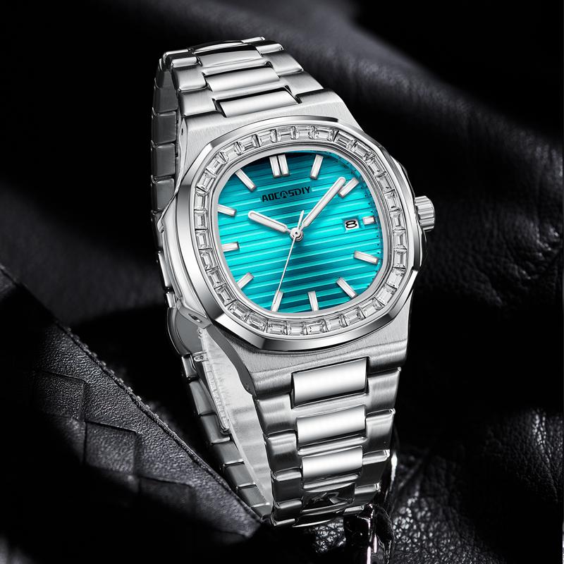 New Fashion Square Luxury Watches for Men Luminous Date Waterproof Business Quartz Wristwatch Male Clock reloj