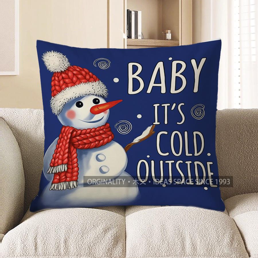 Home Decor Baby Snowman: It'S Cold Outside Pillow Cover Pattern Cushion Cover Suitable For Sofa Bedroom Car Pillow Cover