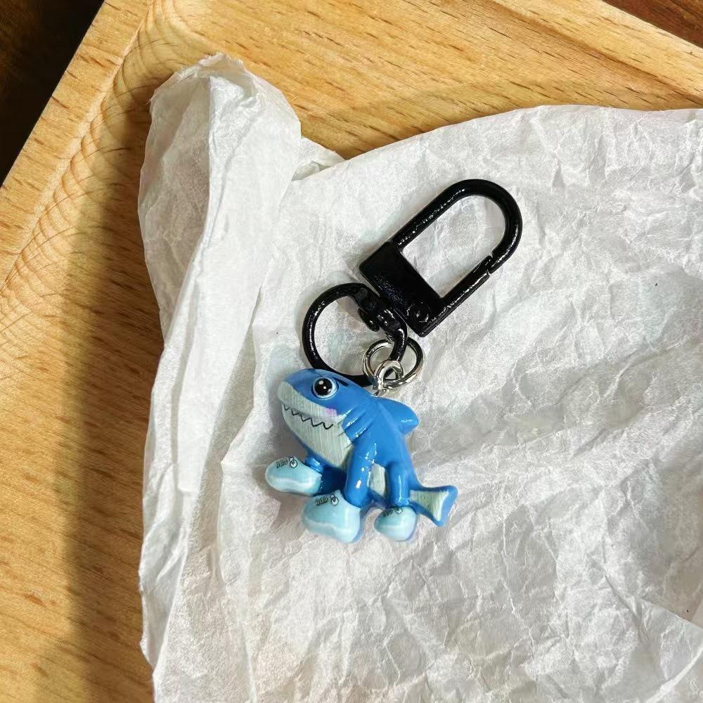 Shan Hai Jing Resin Keychain Pendant - Funny Abstract Cartoon Shark and Wooden Stick Figure Backpack Gift