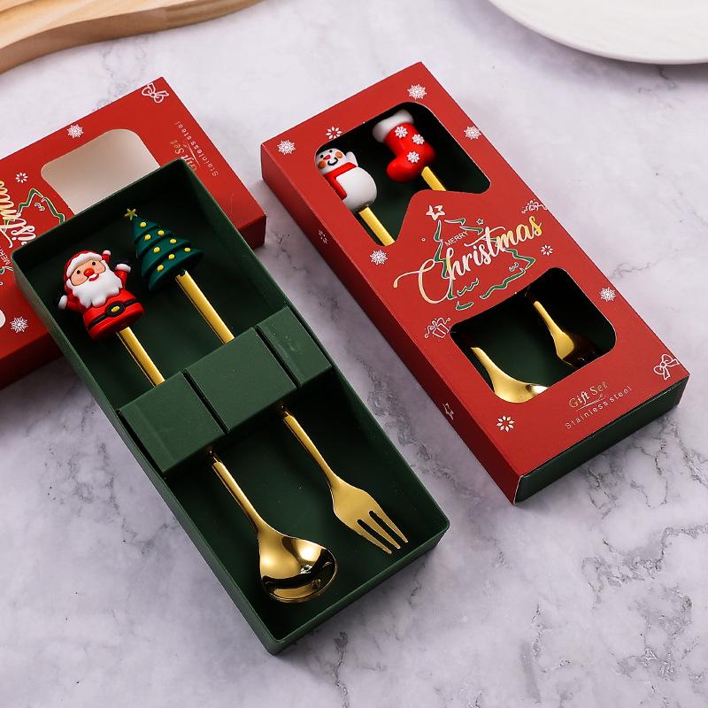 Stainless Steel Christmas Cutlery Set: Cute Spoon, Fork, and Stirring Spoon for Coffee & Fruit