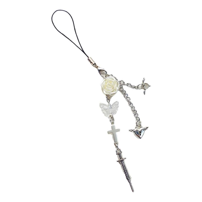 Lovely Rose Bowknot Heart Phone Charm Straps Car Keys Hanging Pendants Bag Decoration Lanyard Women Purse Accessories