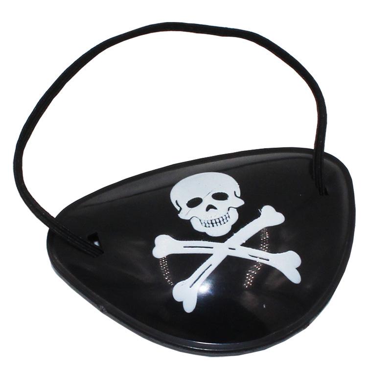 Pirate Costume Accessories: Skull Eye Patch, Hat, Hook, Flag, Telescope, Knife, and Gun for Halloween.