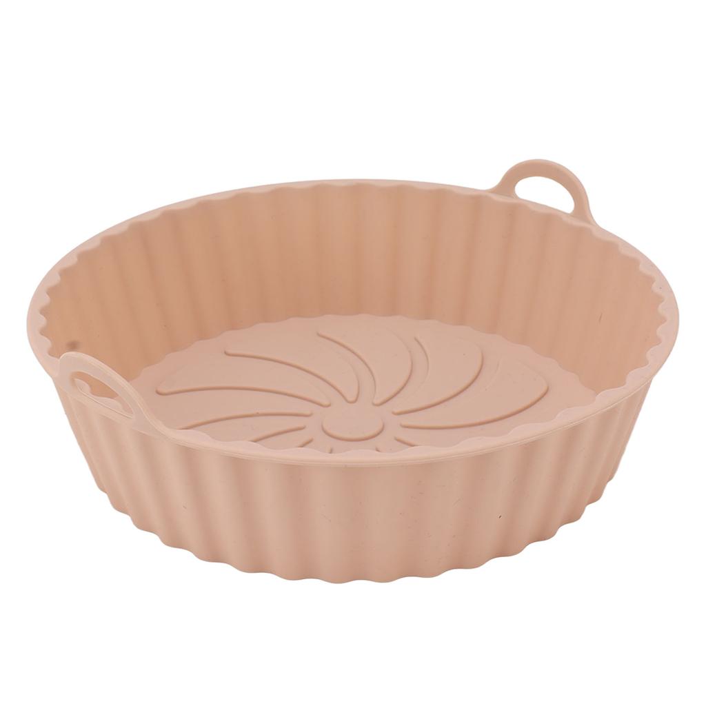2Pcs Round Silicone Fryer Basket Oil Resistant Non Stick Resuable Fryer Silicone Liner with Handles for Household