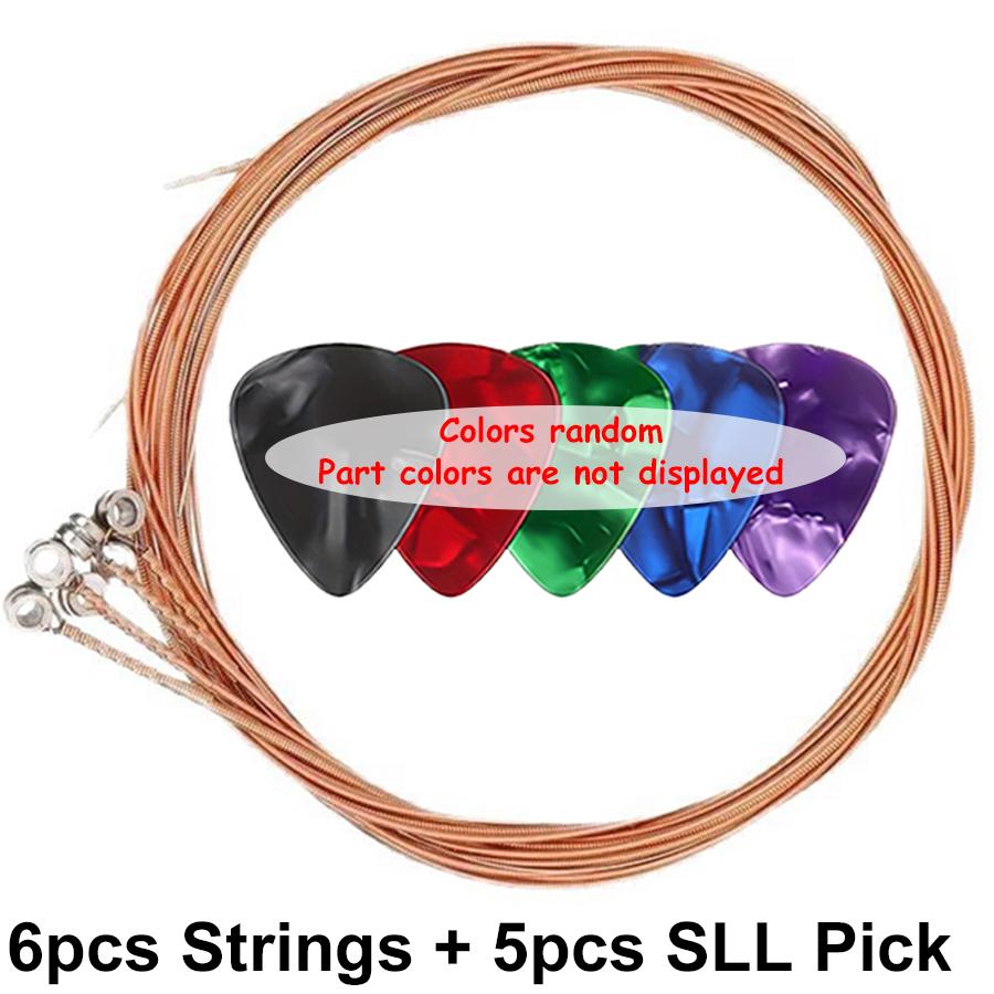 

6pcs Red Copper-colored Guitar Metal Strings & 5pcs 0.5mm SLL Pick for Folk Guitar Wooden Guitar Musical Instrument Accessories