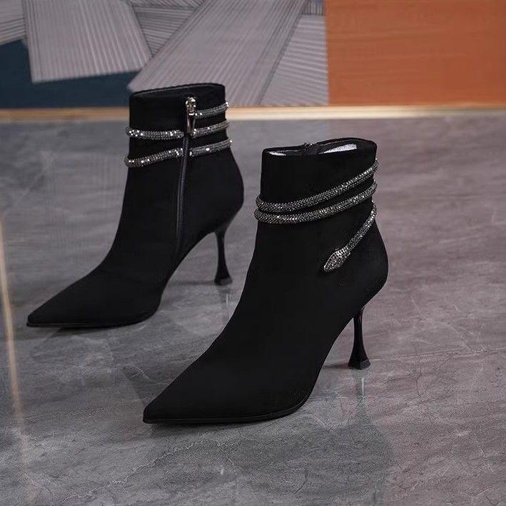 Women's Pointed Toe Suede Ankle Boots, Slim Stiletto Heel, 2025 Autumn/Winter Collection