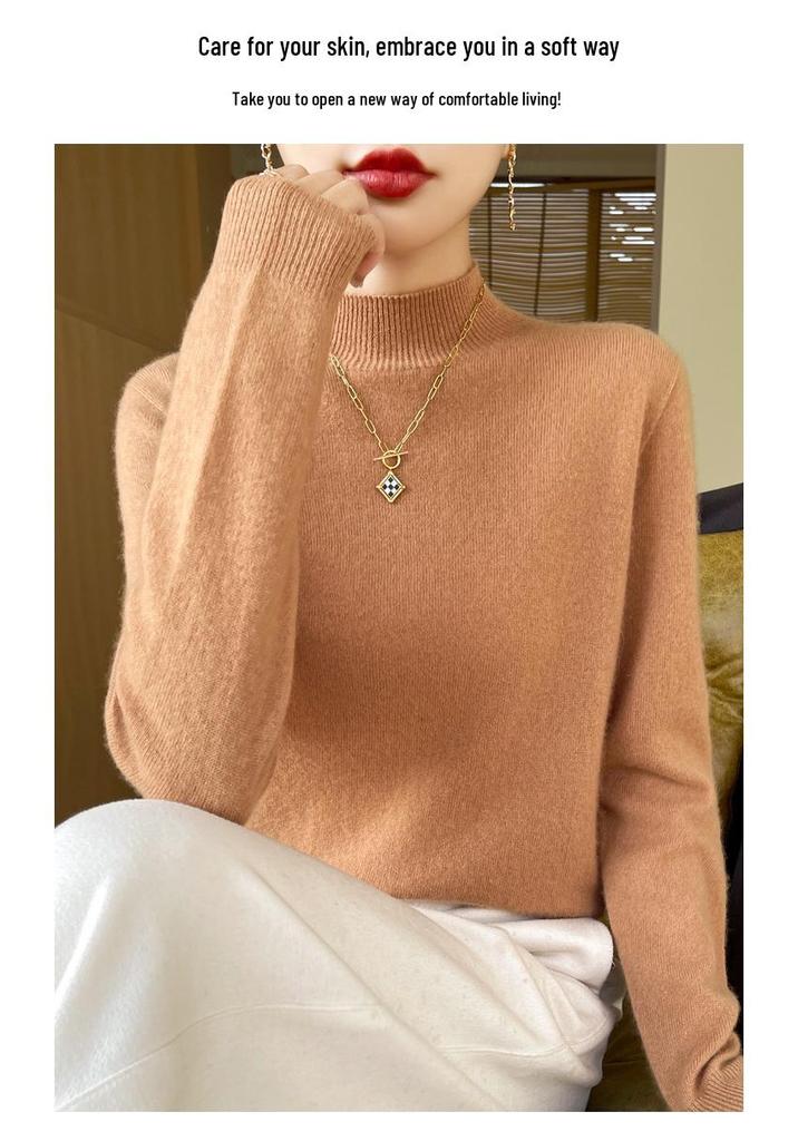 Elegant High Neck Knit Sweater - Autumn Winter Women's Skin-Friendly Base Layer