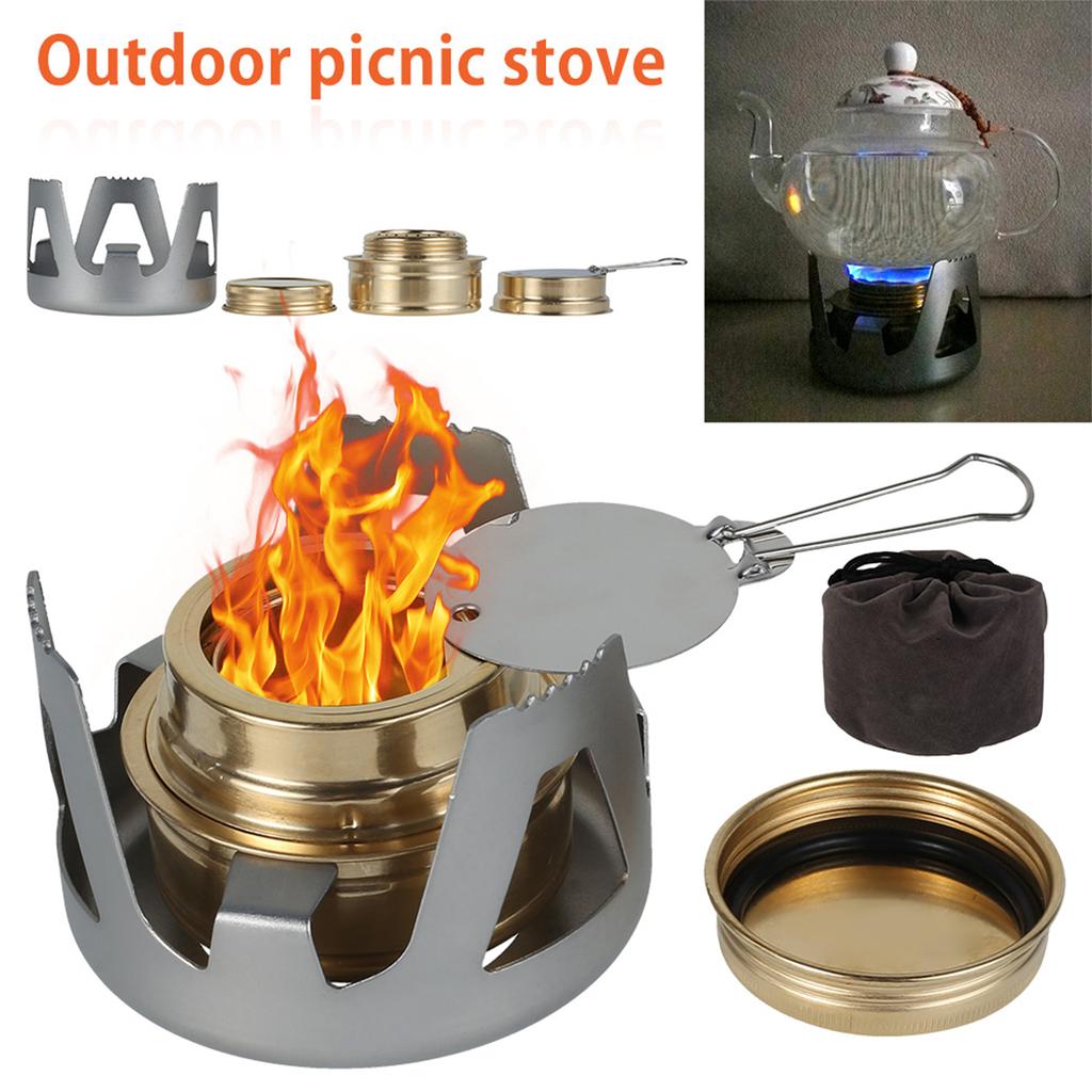 Portable Alcohol Stove Outdoor Picnic Stove Camping Cookware Brass Spirit Burner with Aluminium Stand Camping Survival Supplies