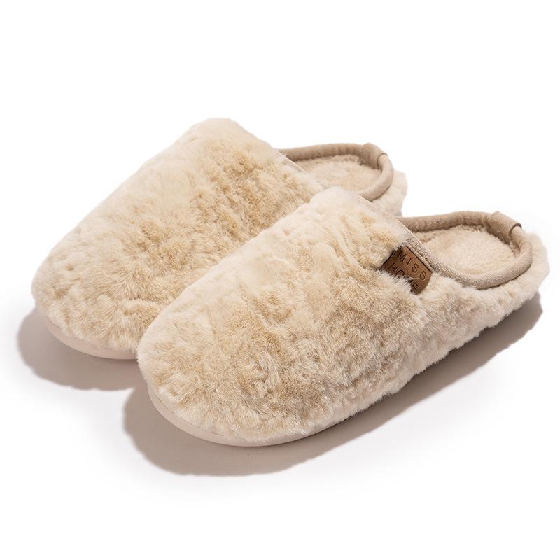 New simple home fluffy slippers autumn and winter couples home imitation rabbit fur piled warm non-slip cotton slippers