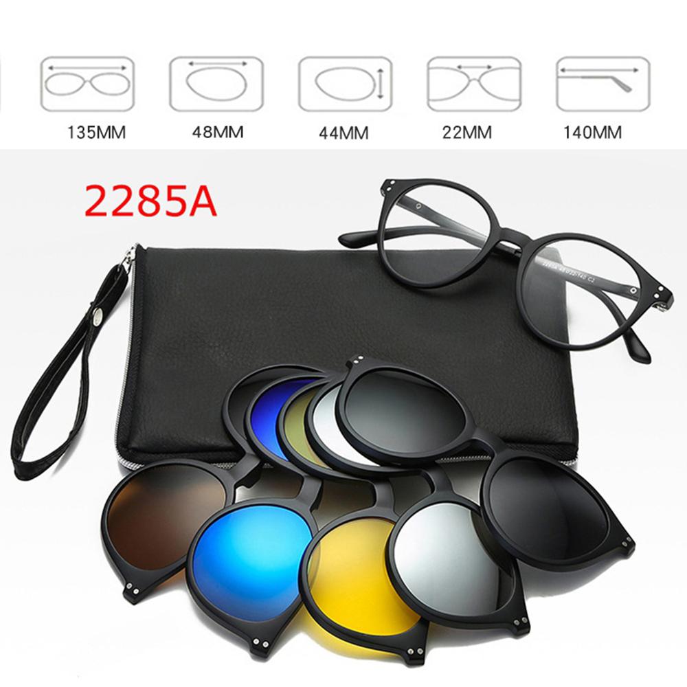 6 In 1 Polarized Sunglasses Men Women Magnetic Clip On Glasses TR90 Optical Prescription Eyeglass Frames Magnet Clips