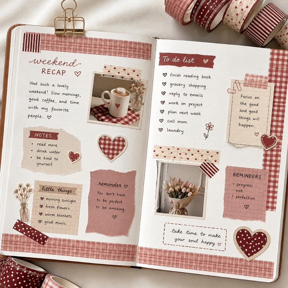 Polka Dot Plaid Washi Tape Grid Pattern 6 Colors Decorative Tape Retro-Themed Heart DIY Scrapbook Decoration Materials Handmade
