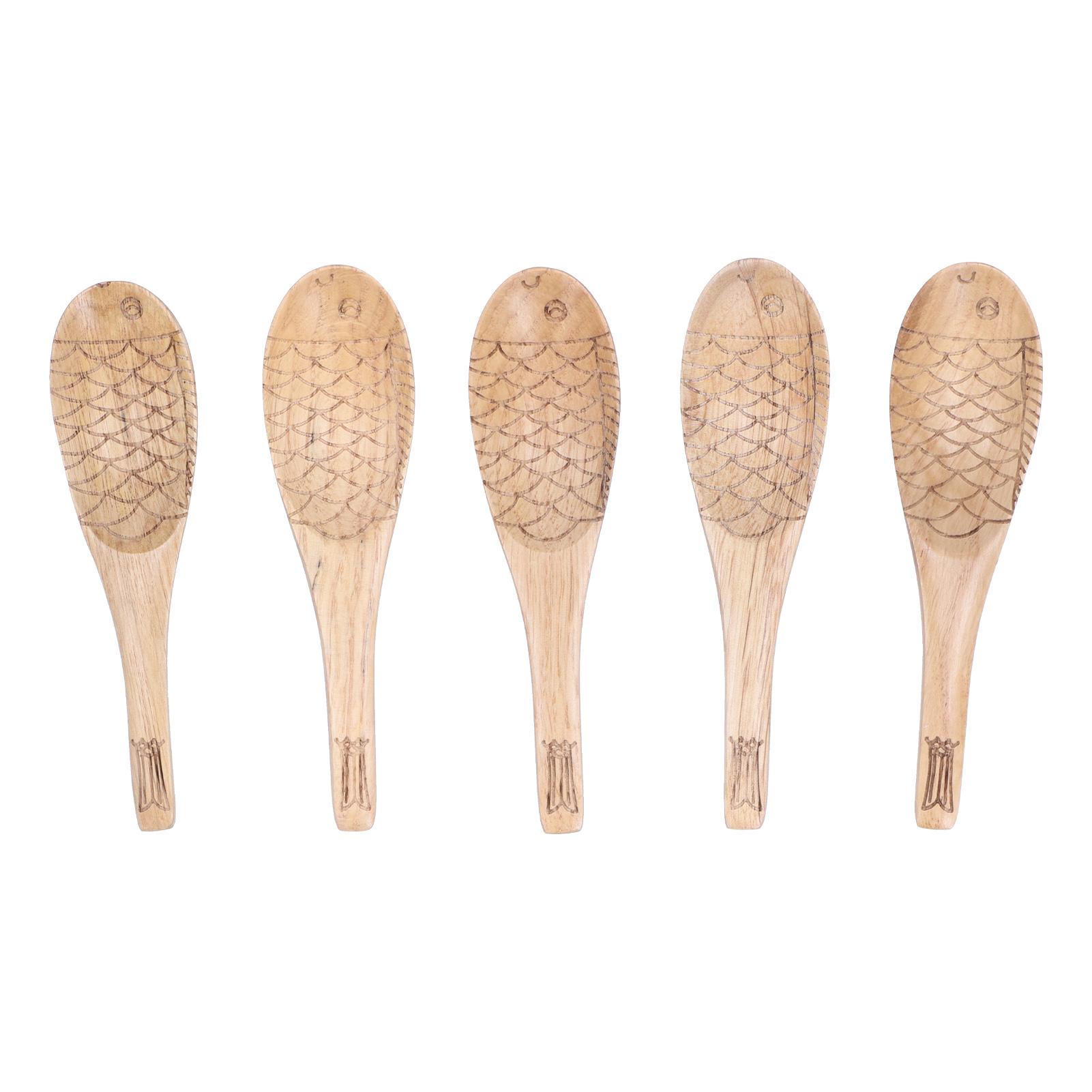 Soup Spoon Fish Shaped Carved Wooden Rice Spoon Kitchen Tool for Mixing Cooking Fish Soup Wood Spoon Soup Spoon Wood Spoon