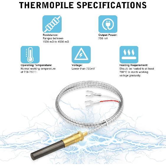 5PACK 36" 750mv Thermopile Generator for Anets - Gas Fireplace, Water Heater, Gas Fryer - Replacement Part Number Q313A 60125501 60J79 60J7901 H5882