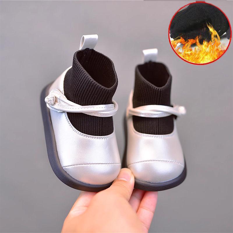 

Baby Girl Knit Sock Leather Shoes: Non-Slip Soft Sole Martin Boots for Toddlers (1-3 Years) - Spring & Autumn Recommend foot length + 1.0cm to order