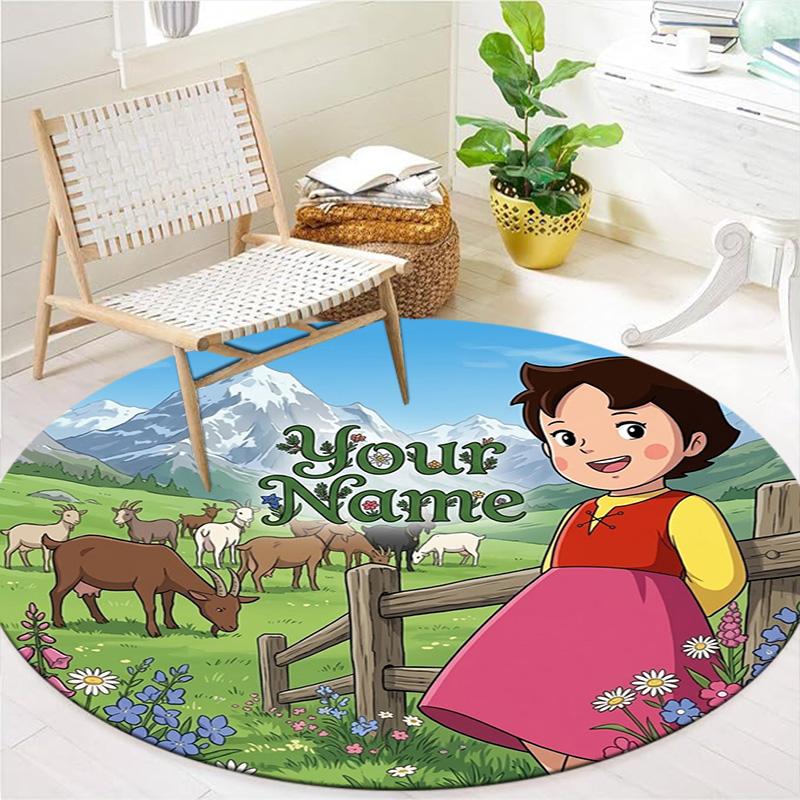Autumn Harvest Journey Custom Name Round Area Rug Carpet Rug For Living Room Bedroom Sofa Playroom Decor Nonslip Floor Mat