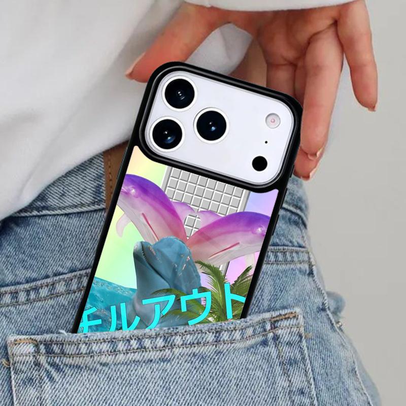 Vaporwave Dolphin Phone Case for iPhone 17ProMax 12 13 14 15 16e 17 Pro Max Plus Air Cover