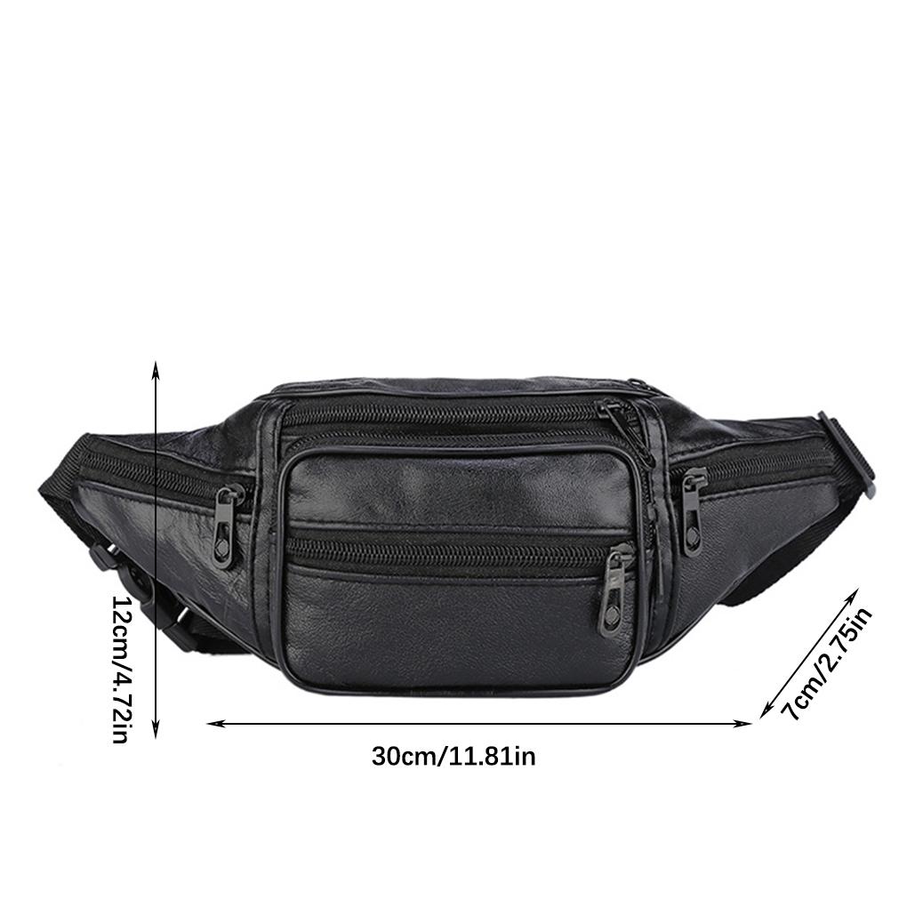 Leather Zipper Closure Waist Bag Men's Outdoor Waterproof Pocket Pouch Fanny Shoulder Bags Purse Travel Riding
