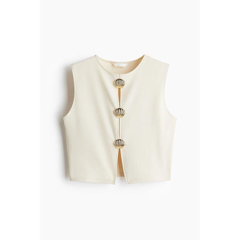 

HM 2025 Summer New Arrival Women s Clothing Fashion Casual Fastener Decoration Tops 1293330 Cream color 175/128(2XL)