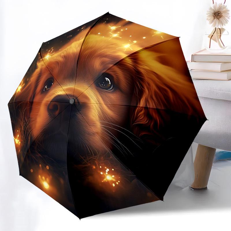 1pc Puppy Sparkle Automatic Folding Umbrella - Compact 8-Rib Design, Durable Plastic & Iron, Lightweight for Outdoor Daily Use159
