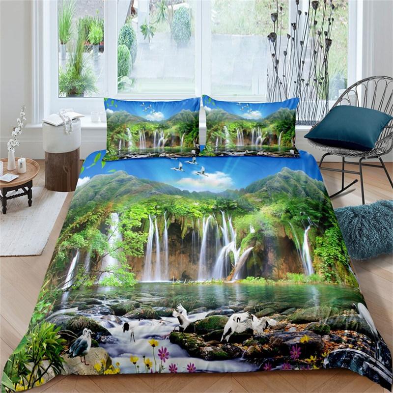 Snow Mountain Soft Duvet Cover Set Natural Lpluscape Warm Comforter Cover Microfiber Dream Waterfal Beding Set Twin King for Young Girls Ten