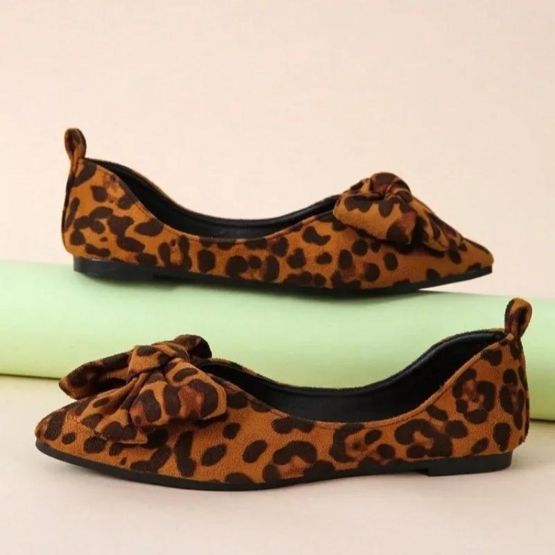 Women Flats Leopard Shoes New Butterfly-knot Soft Sole Loafers Large Size Comfortable Outdoor Sneakers Women Zapatos De Mujer