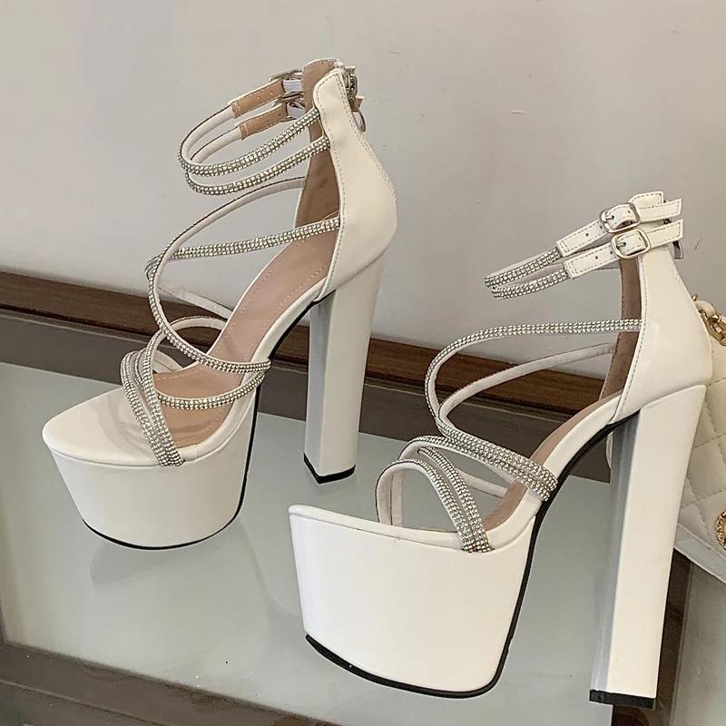 Eilyken New Design Crystal Narrow Band Buckle Strap Platform Women Sandals Street Style High Heels Party Prom Shoes