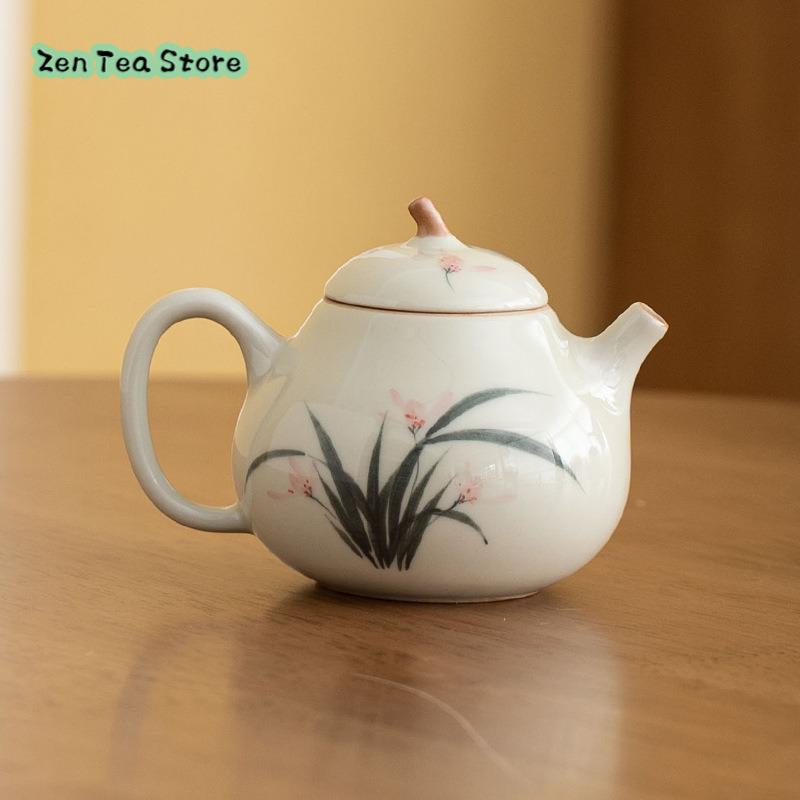 

European Wood Ash Hand-painted Orchid Eggplant Pot Ceramic Teapot Single Pot Kung Fu Tea Set For One Person To Make Tea Home Tea Pot