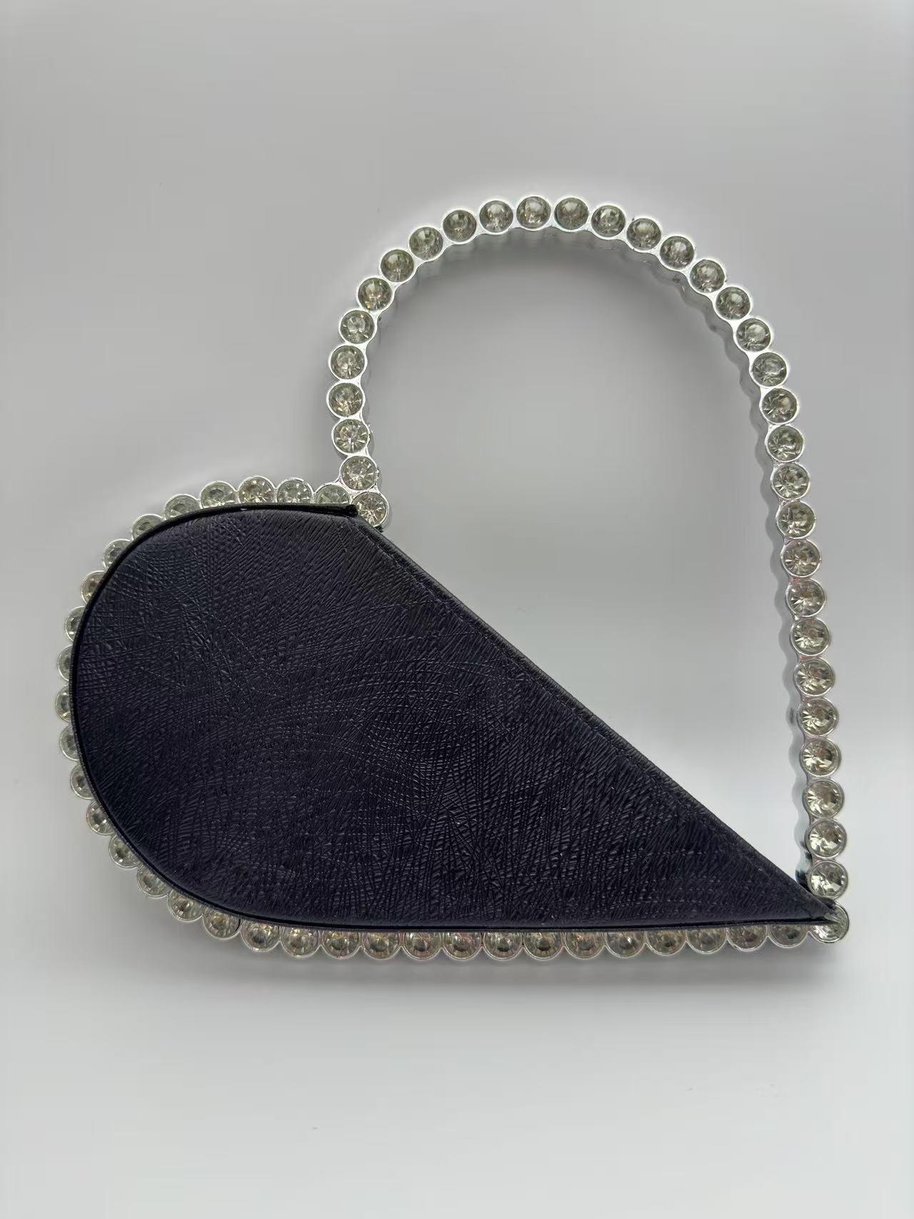 Heart-Shaped Rhinestone Clutch Evening Bag чёрный